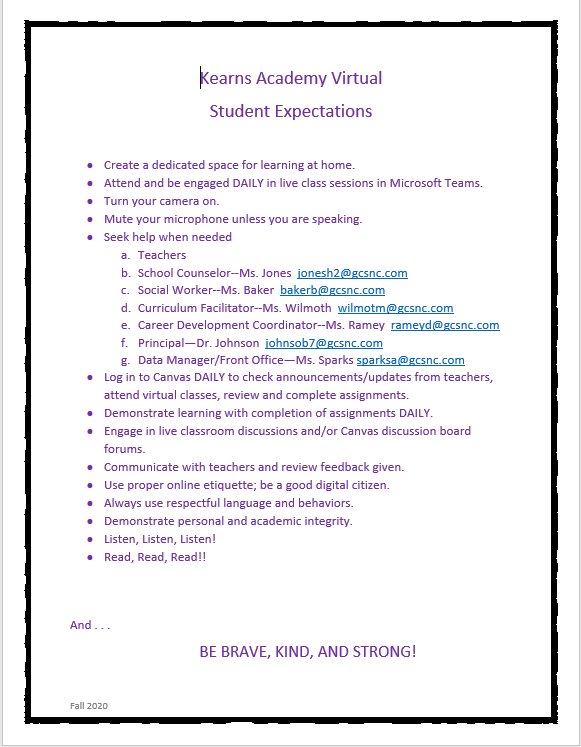 Student Expectations